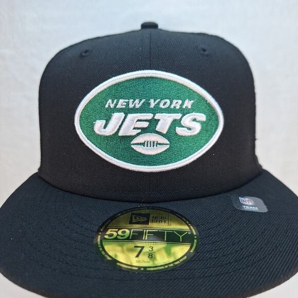 New York Jets New Era 59FIFTY Fitted Hat 7 3/8 Hat Cap Black NFL - Picture 2 of 7
